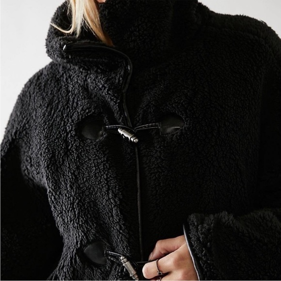 Free People Junie Teddy Jacket in Black XS oversized fleece coat new - Picture 2 of 7